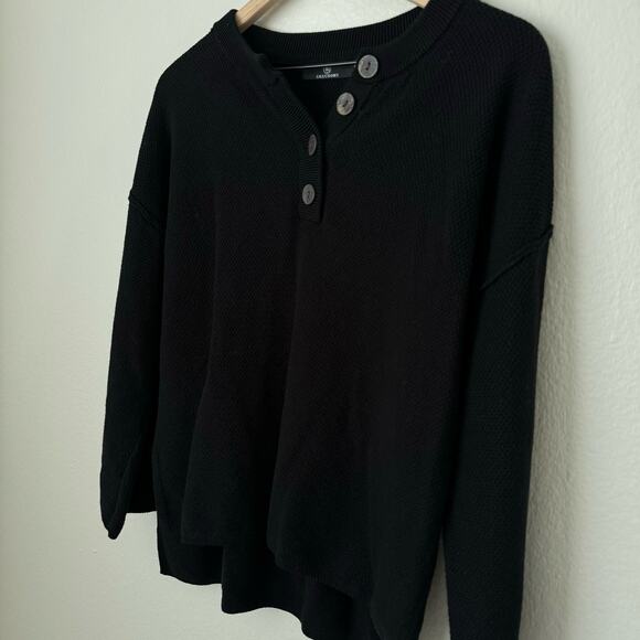 Lillusory Womens Black Waffle Knit Sweater Button Crewneck Longsleeve Size Small - Picture 6 of 7